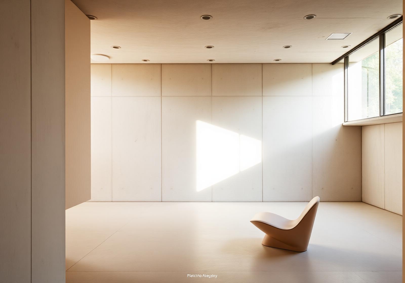 Minimal architectural interior with concrete walls and warm light